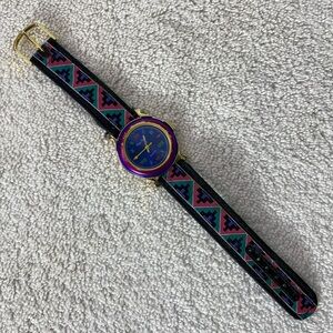 Vintage 90s Pieva Nicol Colourful Southwestern Geometric Pattern Watch UNTESTED